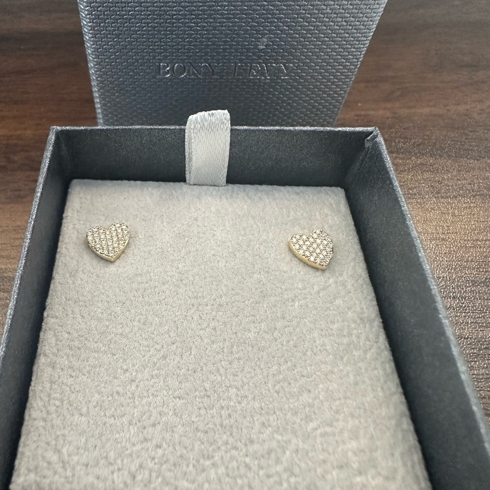 NEW 18KT GOLD BONY LEVY Diamond/GoldHeart Stud Earring